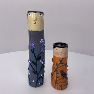Creative Face Bud Resin Vases Boho Family Set Of 2 Home Decor Orange/ Blue